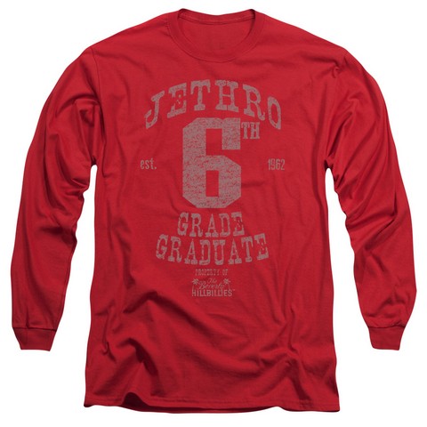 Beverly Hillbillies-Mr 6Th Grade Grad - Long Sleeve Adult 18-1 Tee - Red- Medium