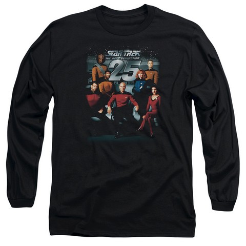 Star Trek-25Th Anniversary Crew - Long Sleeve Adult 18-1 Tee - Black- Large