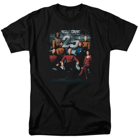 Star Trek-25Th Anniversary Crew - Short Sleeve Adult 18-1 Tee - Black- 2X