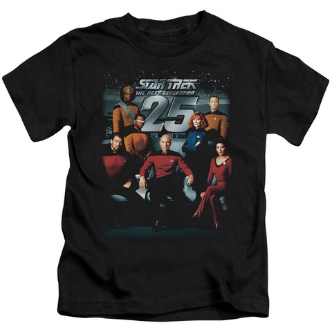 Star Trek-25Th Anniversary Crew - Short Sleeve Juvenile 18-1 Tee - Black- Medium 5-6