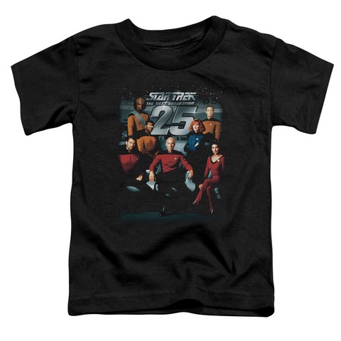 Star Trek-25Th Anniversary Crew - Short Sleeve Toddler Tee - Black- Small 2T