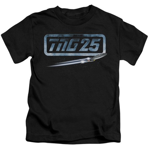 Star Trek-Tng 25 Enterprise - Short Sleeve Juvenile 18-1 Tee - Black- Medium 5-6