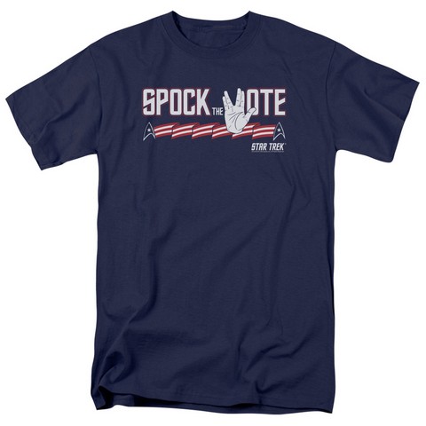 Star Trek-Spock The Vote - Short Sleeve Adult 18-1 Tee - Navy- Medium