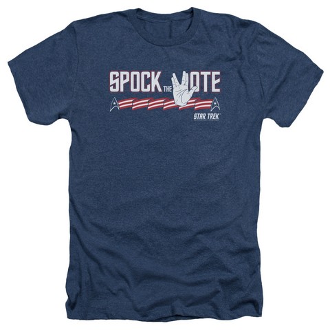 Star Trek-Spock The Vote - Adult Heather Tee - Navy- Large