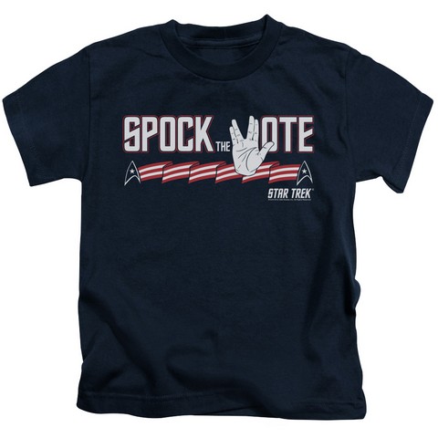 Star Trek-Spock The Vote - Short Sleeve Juvenile 18-1 Tee - Navy- Medium 5-6