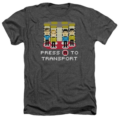 Star Trek-Press A To Transport - Adult Heather Tee - Charcoal- Medium