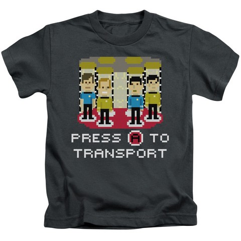 Star Trek-Press A To Transport - Short Sleeve Juvenile 18-1 Tee - Charcoal- Medium 5-6