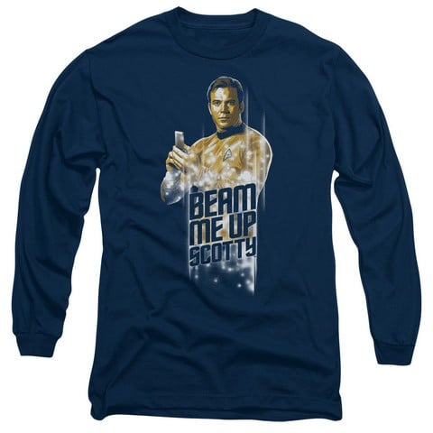 Star Trek-Beam Me Up - Long Sleeve Adult 18-1 Tee - Navy- Medium