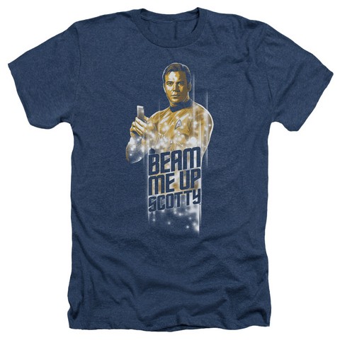 Star Trek-Beam Me Up - Adult Heather Tee - Navy- Large