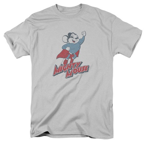 Mighty Mouse-Mighty Blast Off - Short Sleeve Adult 18-1 Tee - Silver- Medium