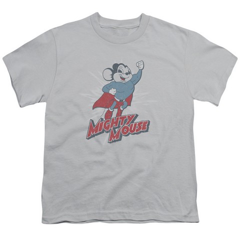 Mighty Mouse-Mighty Blast Off - Short Sleeve Youth 18-1 Tee - Silver- Extra Large