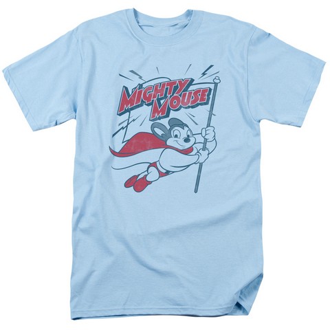 Mighty Mouse-Mighty Flag - Short Sleeve Adult 18-1 Tee - Light Blue- Medium