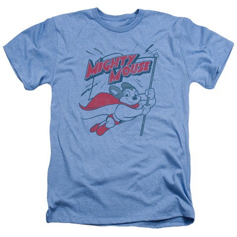 Mighty Mouse-Mighty Flag - Adult Heather Tee - Light Blue- Medium