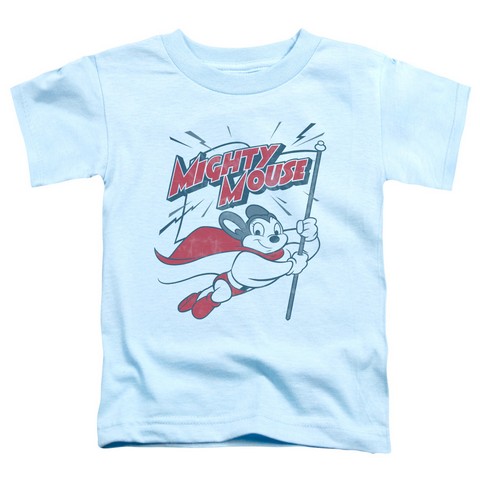 Mighty Mouse-Mighty Flag - Short Sleeve Toddler Tee - Light Blue- Large 4T