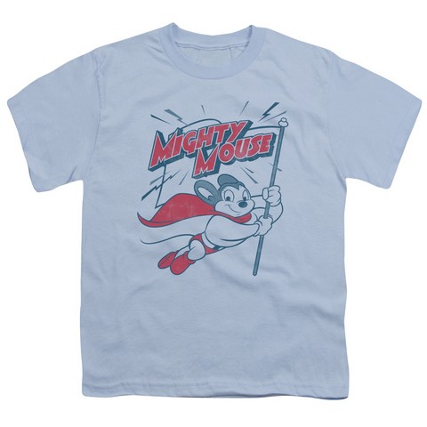 Mighty Mouse-Mighty Flag - Short Sleeve Youth 18-1 Tee - Light Blue- Small