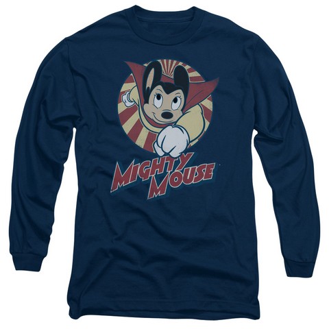 Mighty Mouse-The One The Only - Long Sleeve Adult 18-1 Tee - Navy- Small