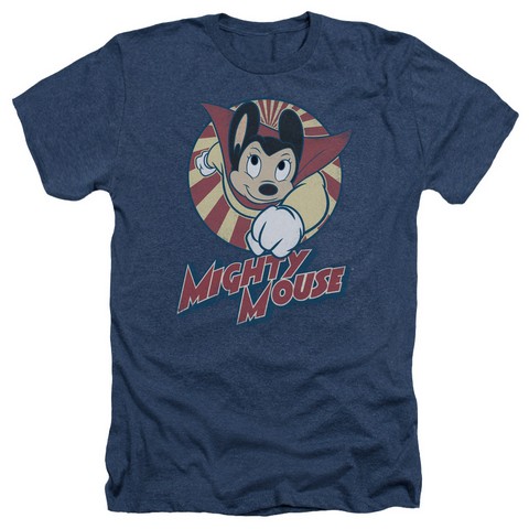 Mighty Mouse-The One The Only - Adult Heather Tee - Navy- Small