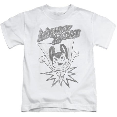 Mighty Mouse-Bursting Out - Short Sleeve Juvenile 18-1 Tee - White- Medium 5-6