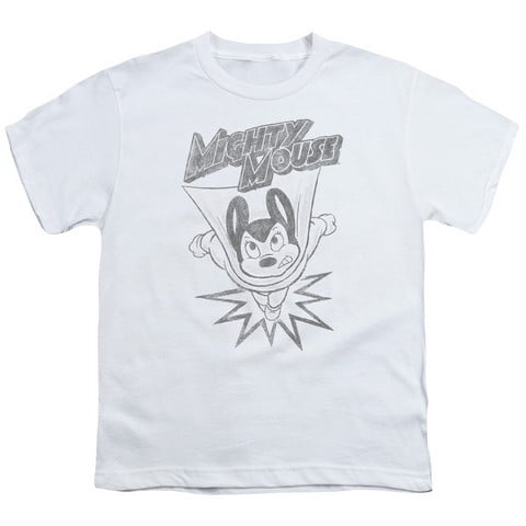 Mighty Mouse-Bursting Out - Short Sleeve Youth 18-1 Tee - White- Small