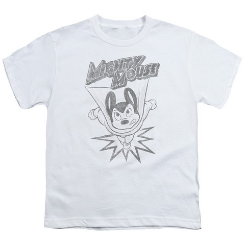 Mighty Mouse-Bursting Out - Short Sleeve Youth 18-1 Tee - White- Extra Large