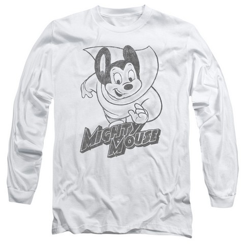 Mighty Mouse-Mighty Sketch - Long Sleeve Adult 18-1 Tee - White- Large