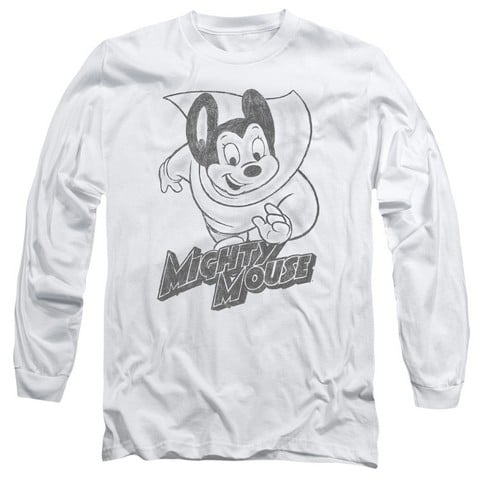 Mighty Mouse-Mighty Sketch - Long Sleeve Adult 18-1 Tee - White- 2X