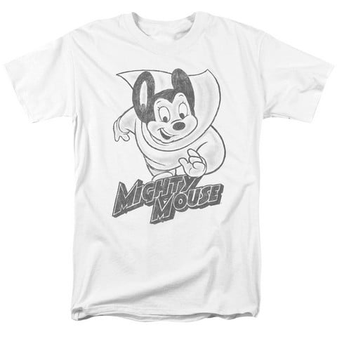 Mighty Mouse-Mighty Sketch - Short Sleeve Adult 18-1 Tee - White- Large