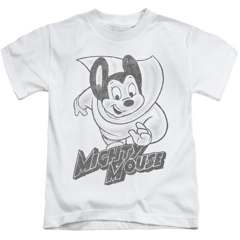 Mighty Mouse-Mighty Sketch - Short Sleeve Juvenile 18-1 Tee - White- Medium 5-6