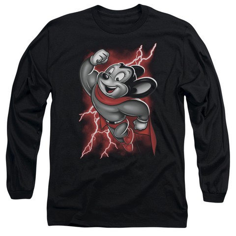 Mighty Mouse-Mighty Storm - Long Sleeve Adult 18-1 Tee - Black- Extra Large