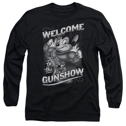 Mighty Mouse-Mighty Gunshow - Long Sleeve Adult 18-1 Tee - Black- Medium