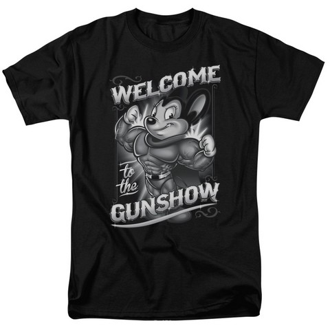 Mighty Mouse-Mighty Gunshow - Short Sleeve Adult 18-1 Tee - Black- Medium