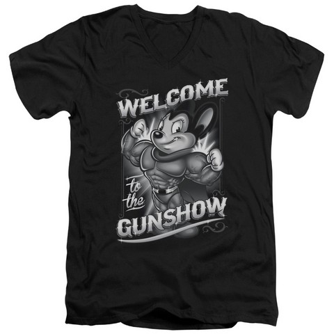 Mighty Mouse-Mighty Gunshow - Short Sleeve Adult 30-1 Tee - Black- Small