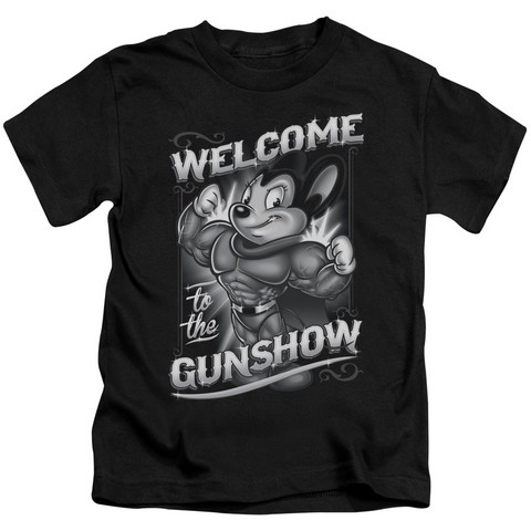 Mighty Mouse-Mighty Gunshow - Short Sleeve Juvenile 18-1 Tee - Black- Small 4