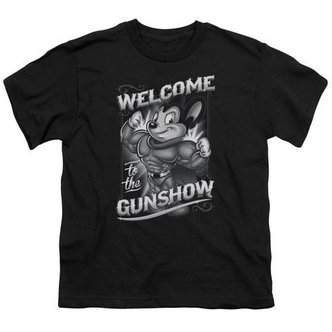 Mighty Mouse-Mighty Gunshow - Short Sleeve Youth 18-1 Tee - Black- Large