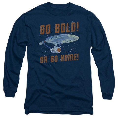 Star Trek-Go Bold - Long Sleeve Adult 18-1 Tee - Navy- Medium