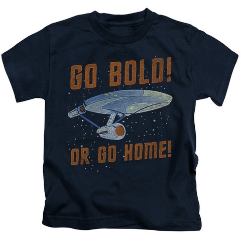 Star Trek-Go Bold - Short Sleeve Juvenile 18-1 Tee - Navy- Medium 5-6