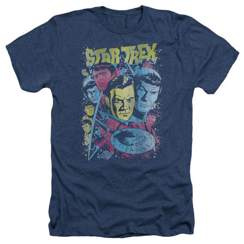 Star Trek-Classic Crew Illustrated - Adult Heather Tee - Navy- Large