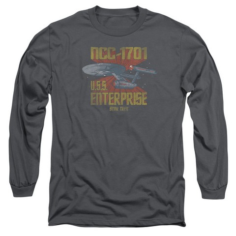 Star Trek-Ncc1701 Long Sleeve Adult 18-1 Tee - Charcoal- Medium