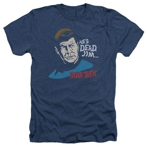 Star Trek-Hes Dead Jim - Adult Heather Tee - Navy- Medium -  Trevco, CBS1157-HA-2