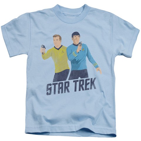 Star Trek-Phasers Ready - Short Sleeve Juvenile 18-1 Tee - Light Blue- Medium 5-6