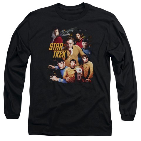Star Trek-At The Controls - Long Sleeve Adult 18-1 Tee - Black- Medium