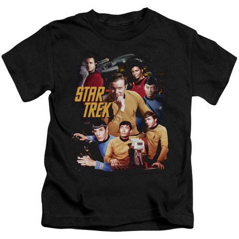 Star Trek-At The Controls - Short Sleeve Juvenile 18-1 Tee - Black- Medium 5-6