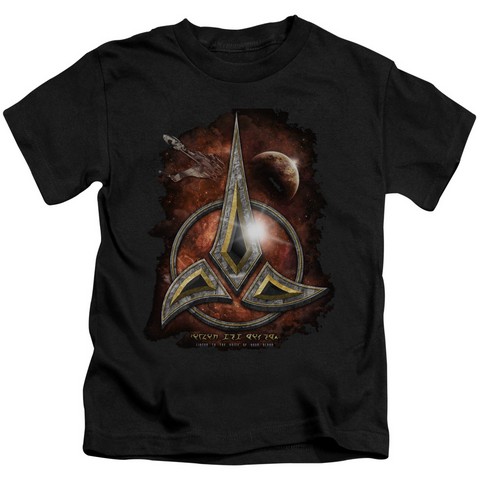 Star Trek-Klingon Crest - Short Sleeve Juvenile 18-1 Tee - Black- Medium 5-6
