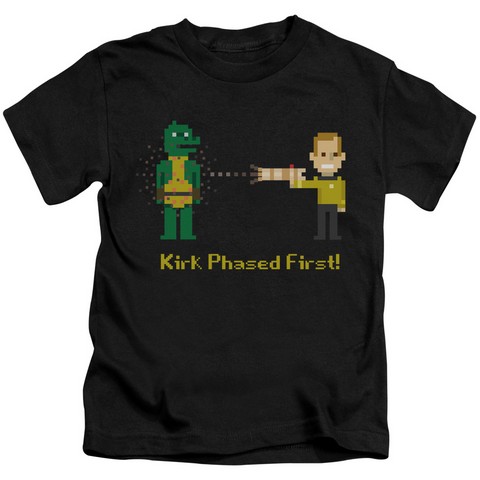 Star Trek-Kirk Phased First - Short Sleeve Juvenile 18-1 Tee - Black- Medium 5-6