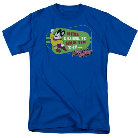 Mighty Mouse-Here I Come - Short Sleeve Adult 18-1 Tee - Royal- Small