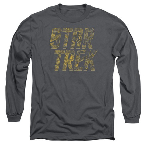 Star Trek-Schematic Logo - Long Sleeve Adult 18-1 Tee - Charcoal- Small