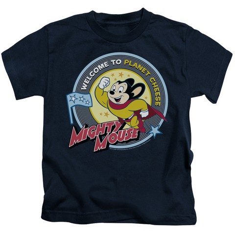 Mighty Mouse-Planet Cheese - Short Sleeve Juvenile 18-1 Tee - Navy- Large 7