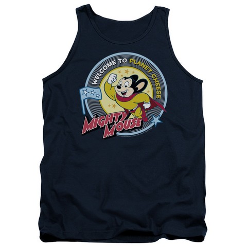Mighty Mouse-Planet Cheese - Adult Tank Top - Navy- Extra Large
