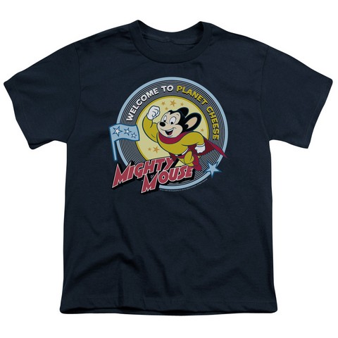 Mighty Mouse-Planet Cheese Short Sleeve Youth 18-1 Tee - Navy- Extra Large