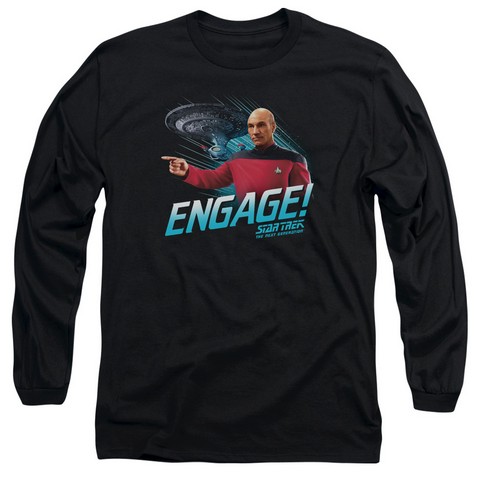 Star Trek-Engage - Long Sleeve Adult 18-1 Tee - Black- Small